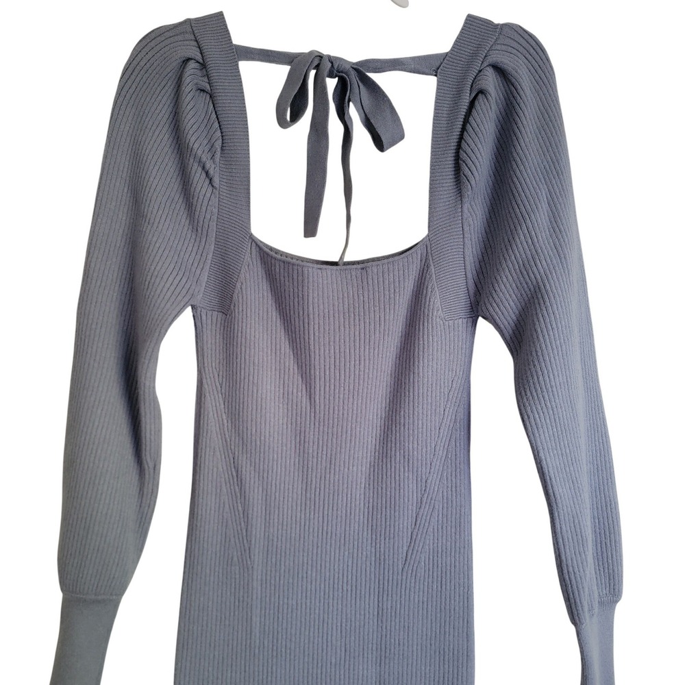 House of Harlow Ribbed Knit Bodycon Midi Sweater Dress Square Tie Back Medium
